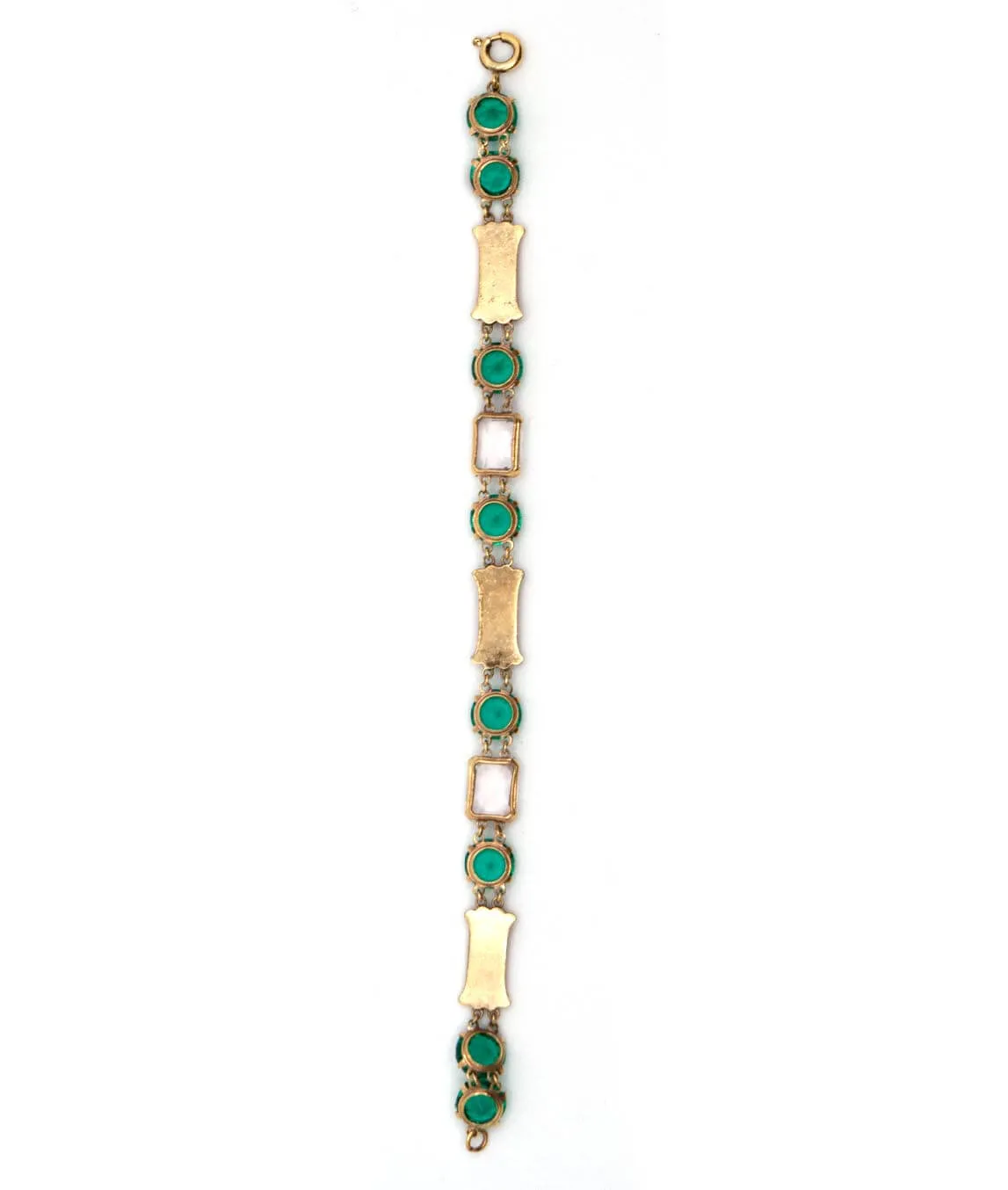 1930s plated bracelet with green and clear paste stones