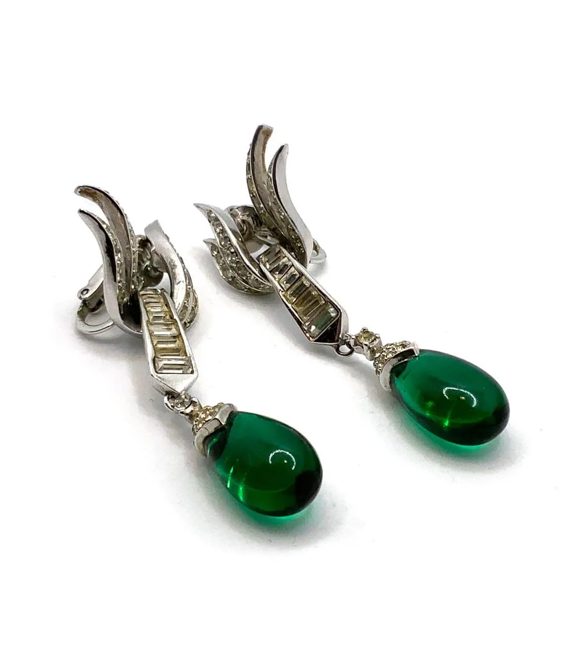 Vintage Marcel Boucher Green and silver earrings