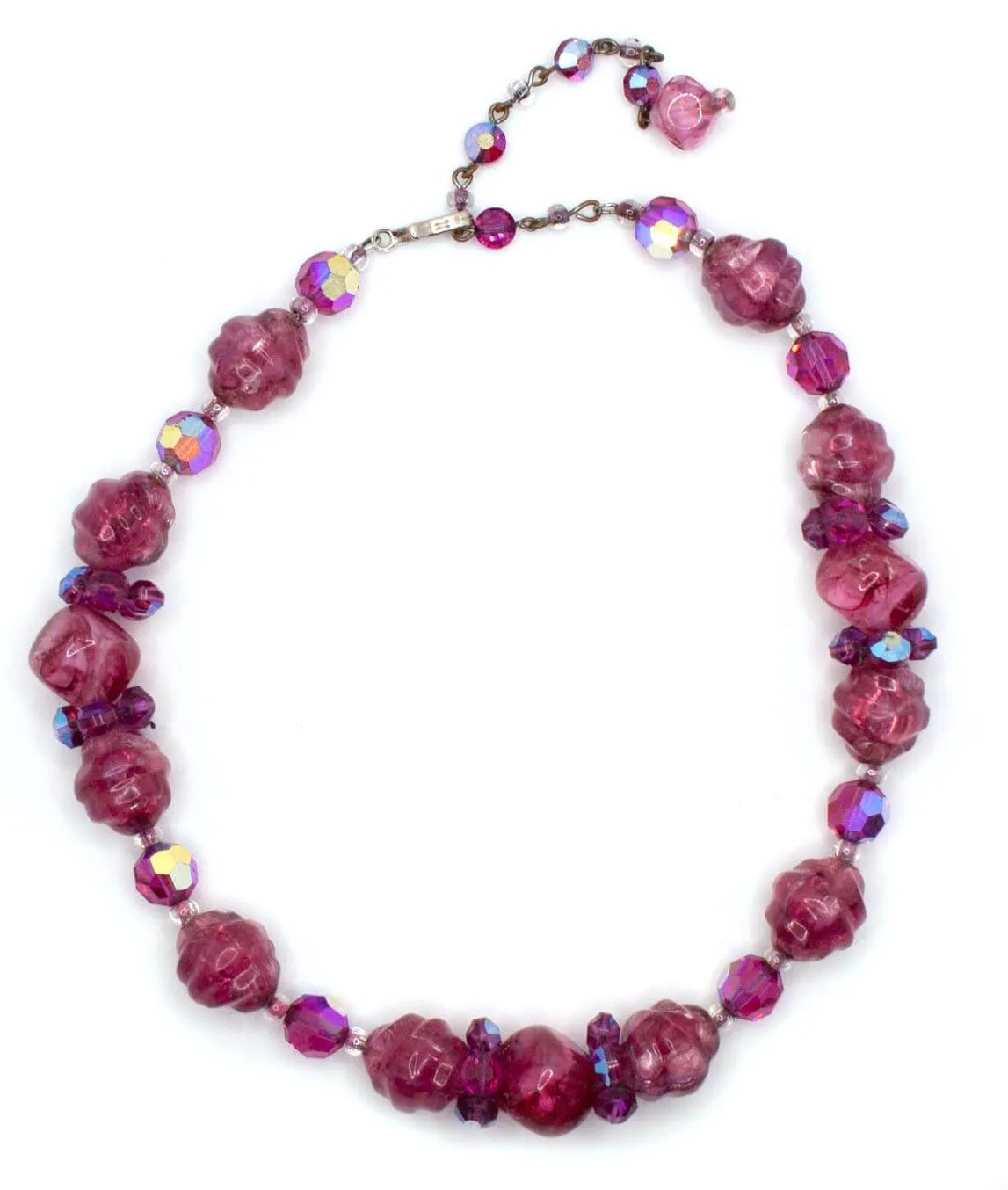 Vibrant pink vintage art glass choker necklace by Hobé