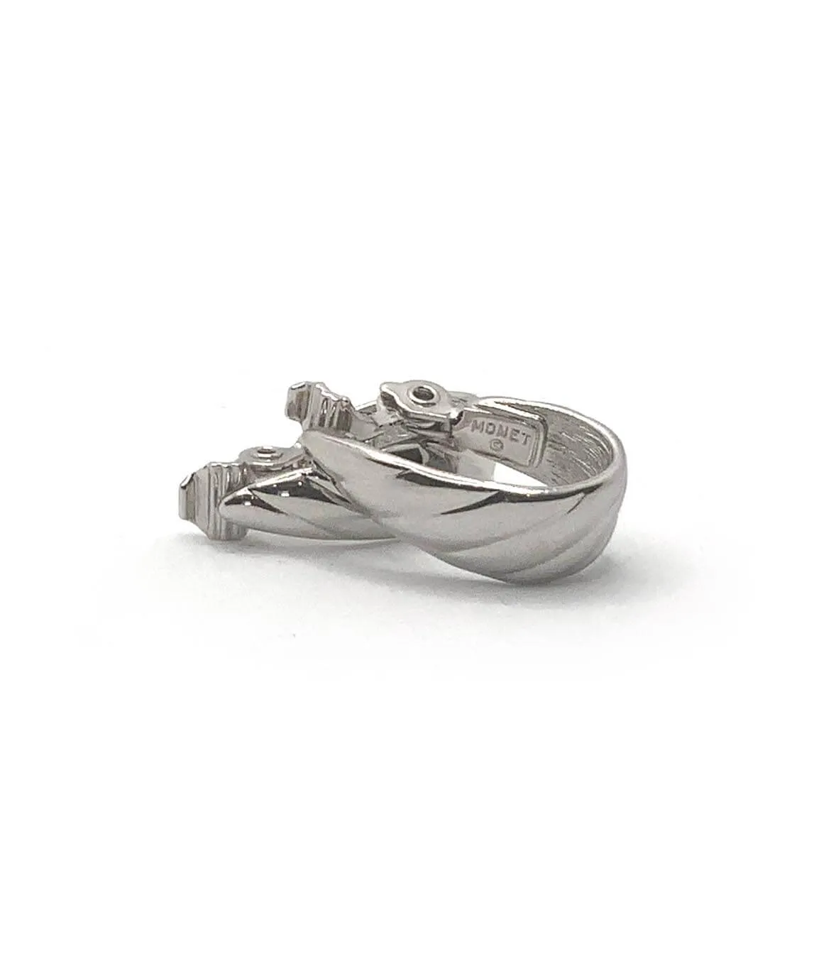 Monet silver tone clip-on half hoop earrings