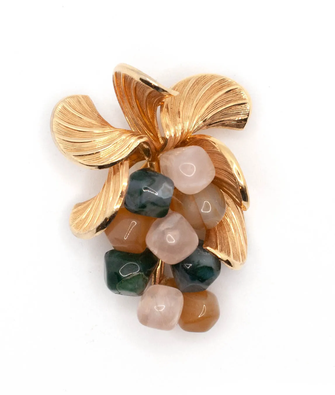 Vintage Grape Brooch by Henkel & Grossé in rose quartz and gold finish