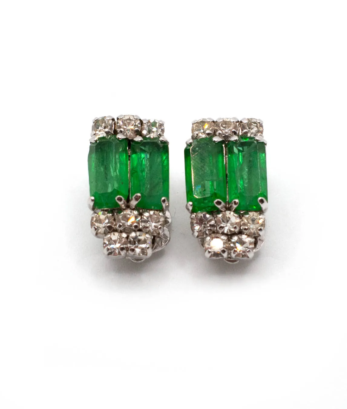 Christian Dior Emerald Green and clear paste earrings 1970s