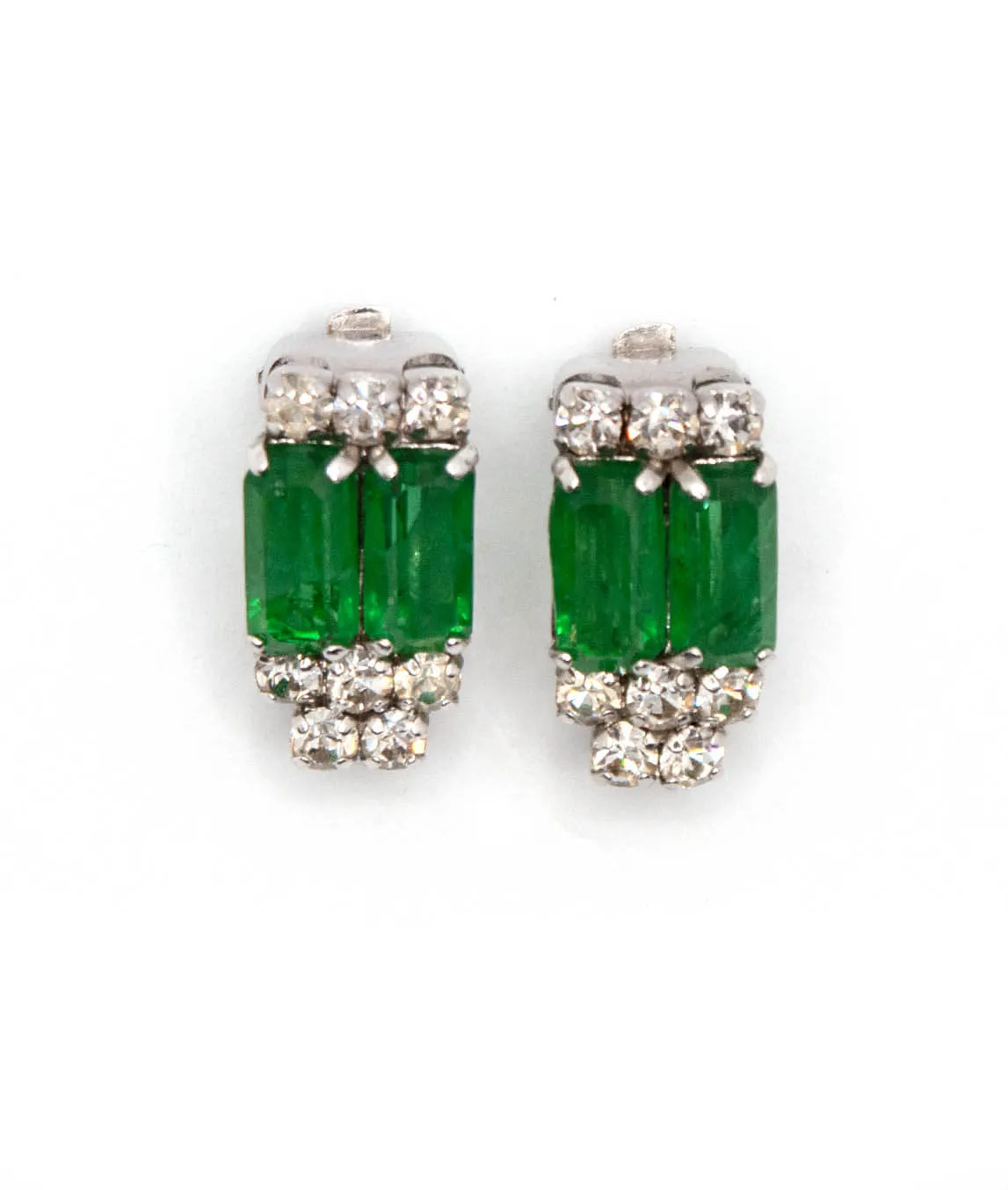 Christian Dior Emerald Green and clear paste earrings 1970s