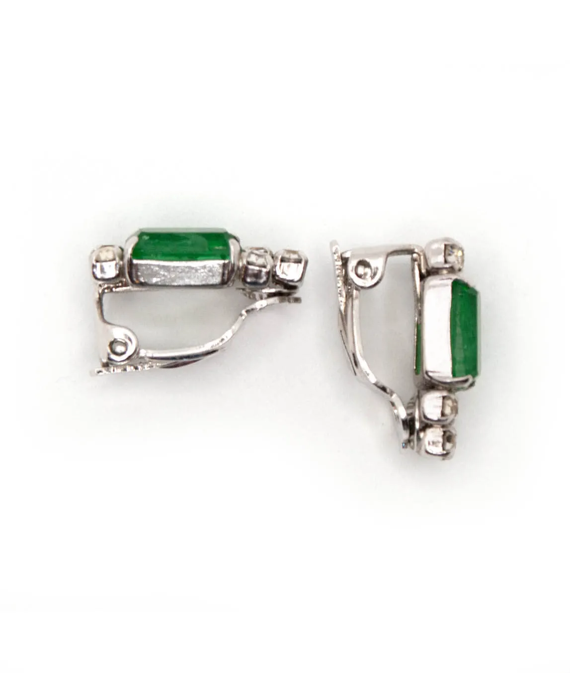 Christian Dior Emerald Green and clear paste earrings 1970s profile