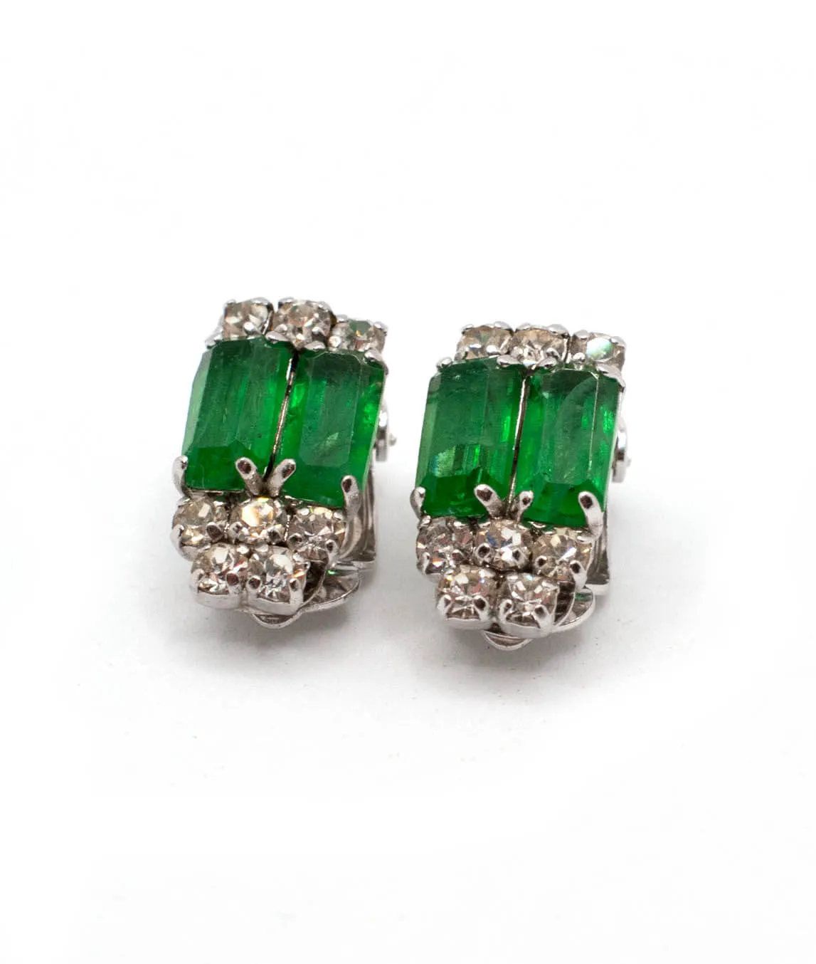 Christian Dior flawed emerald green and clear paste earrings 1970s