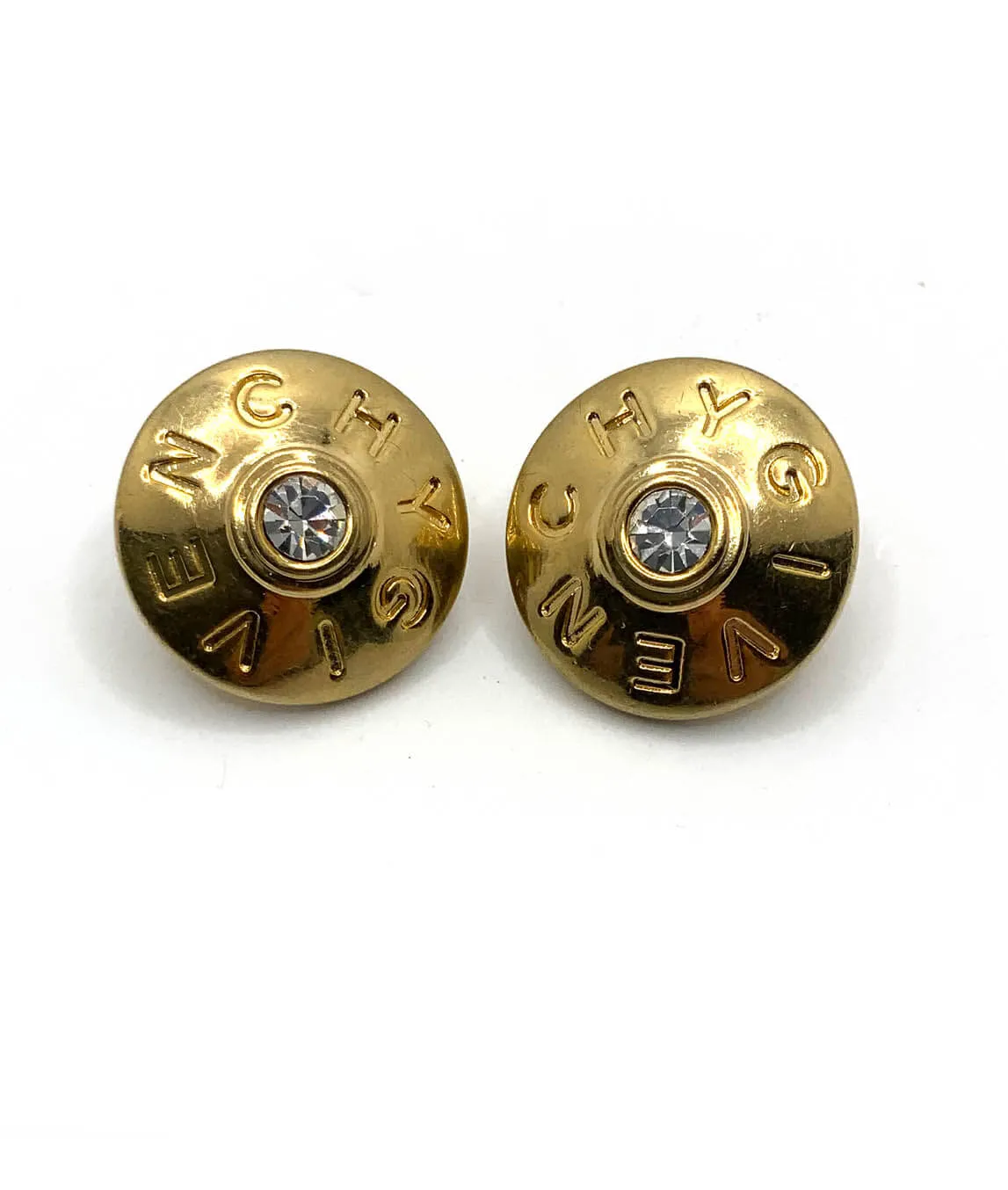 Givenchy Goldtone 1980s Earrings with central rhinestone