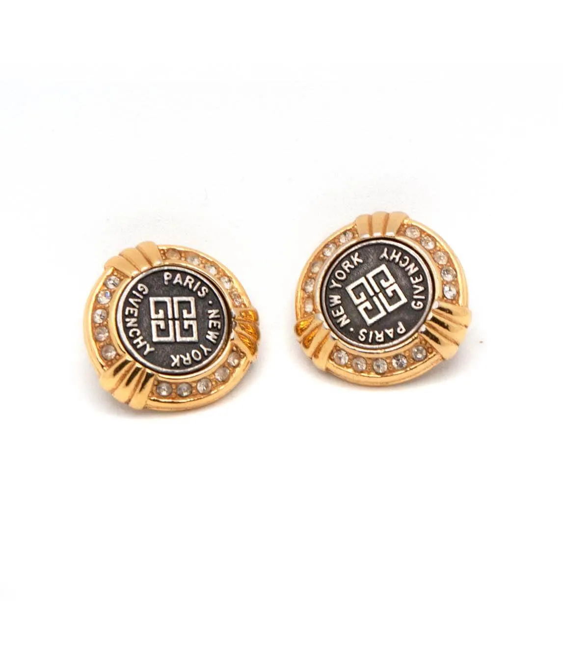 Vintage Givenchy 4G logo earrings gold and crystal