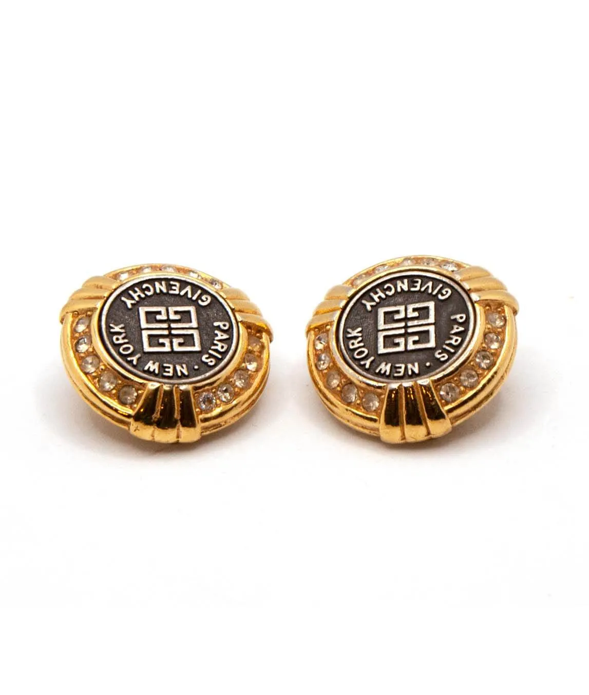 Vintage Givenchy 4G logo earrings gold and crystal