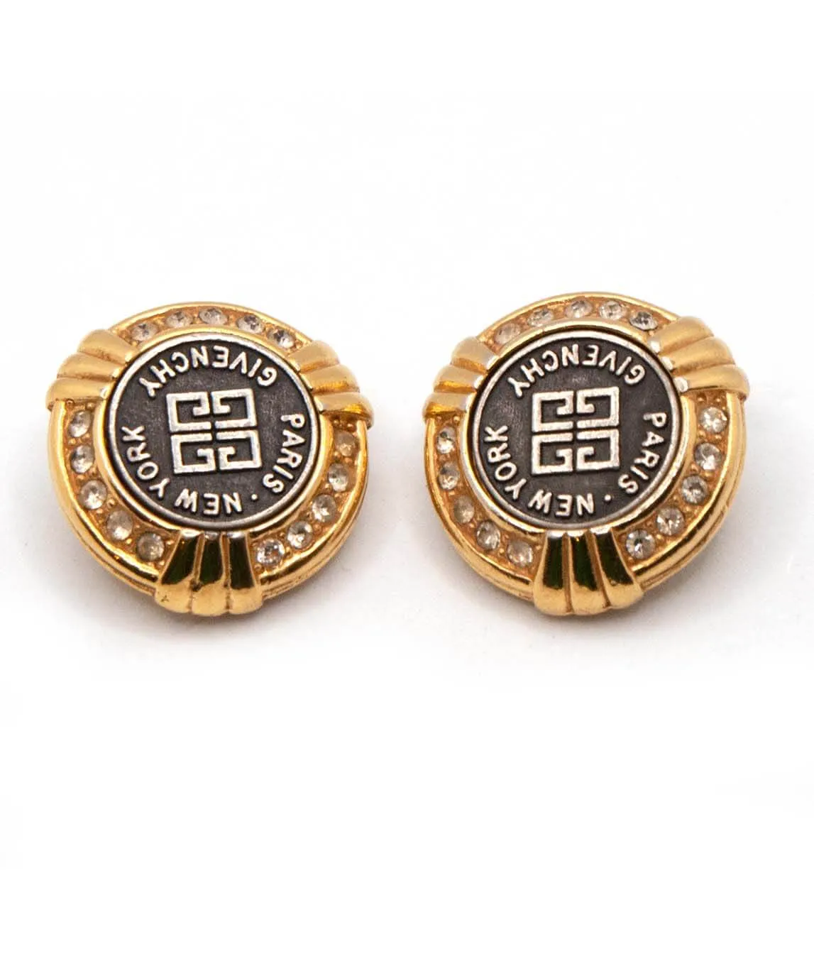 Vintage Givenchy 4G logo earrings gold and crystal
