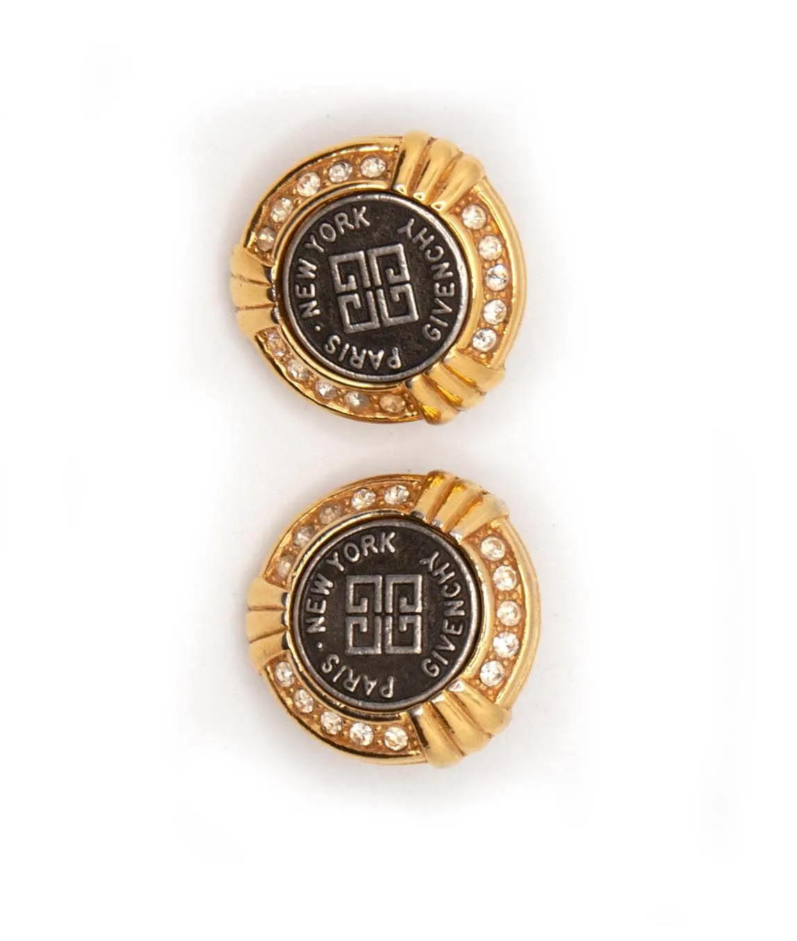 Vintage Givenchy logo earrings gold and crystal