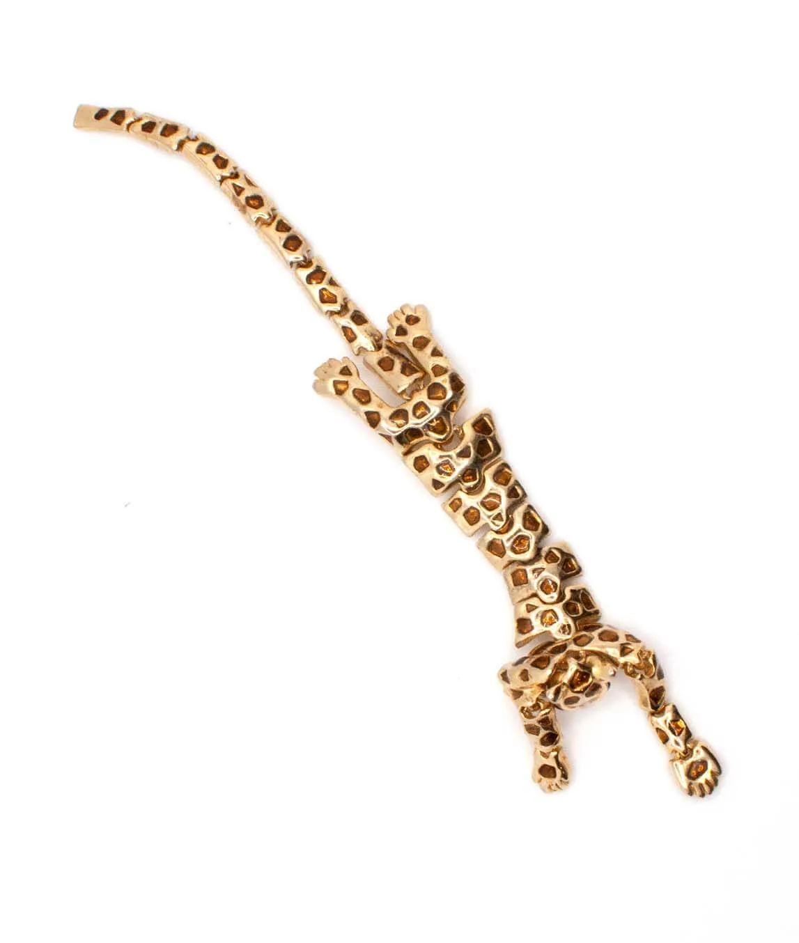 Articulated jaguar panther leopard gold tone cat brooch