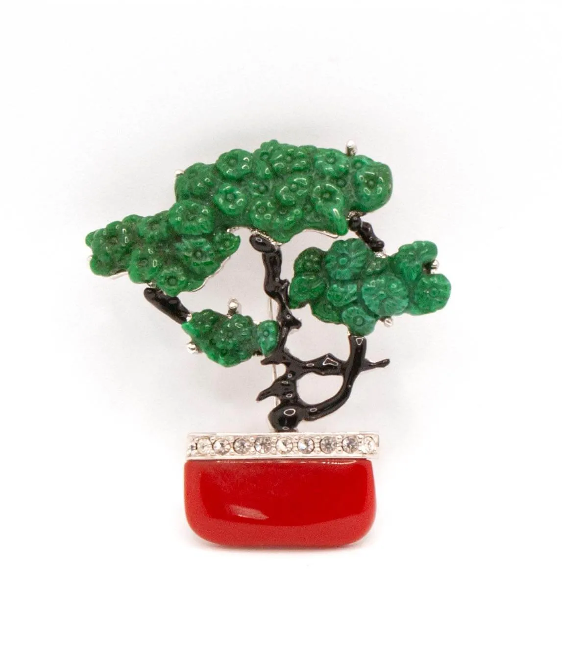 Red and green bonsai tree brooch Art Deco 89