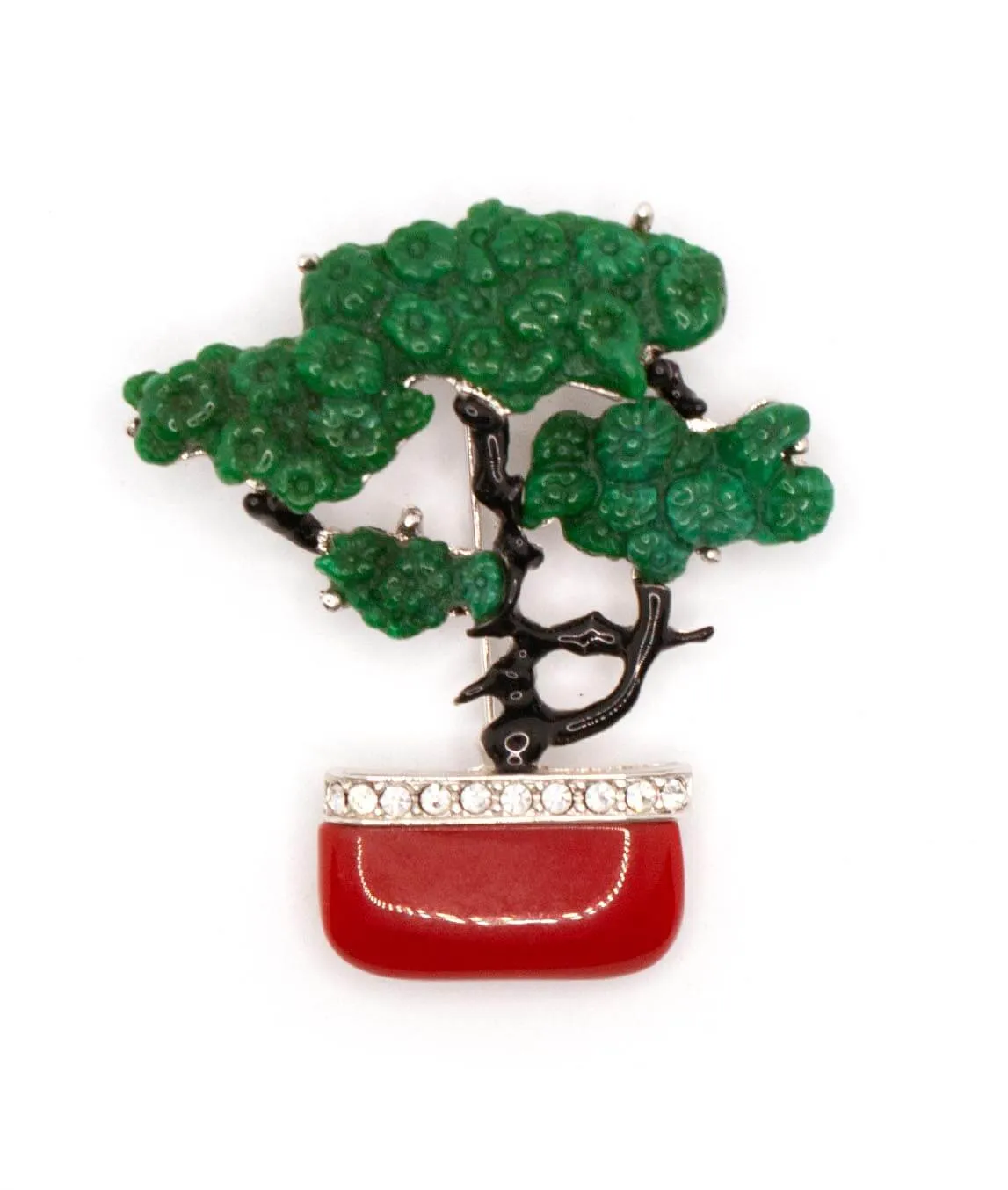 Red and green bonsai tree brooch Art Deco 89