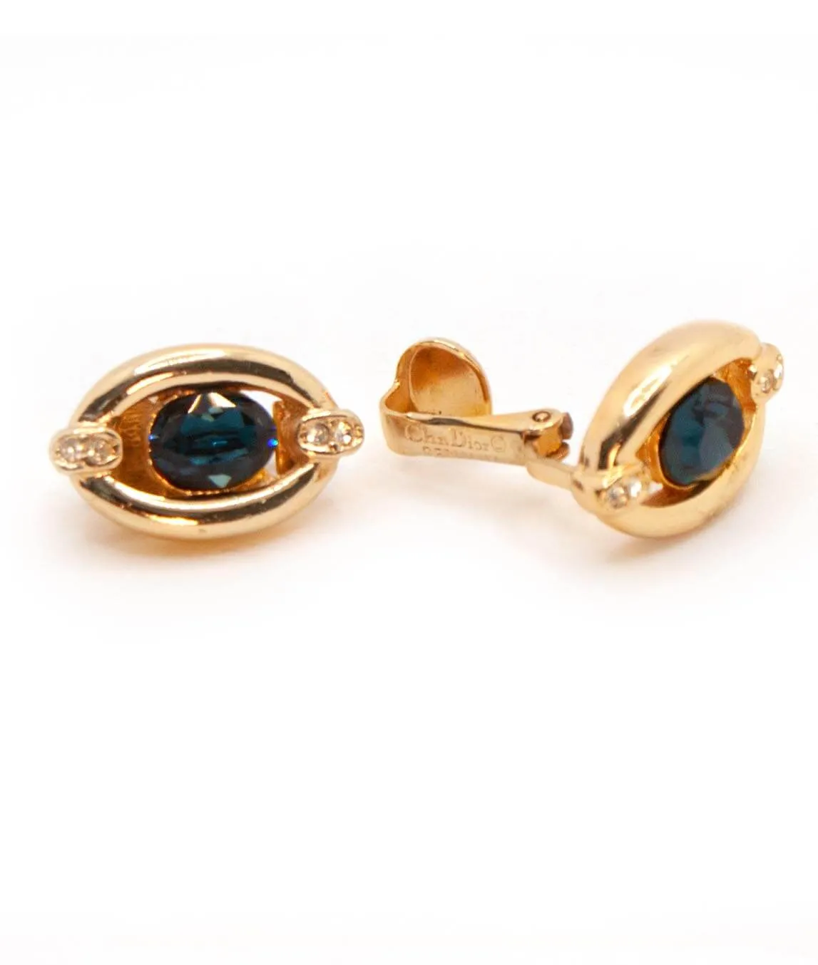 Christian Dior blue and gold clip-on earrings