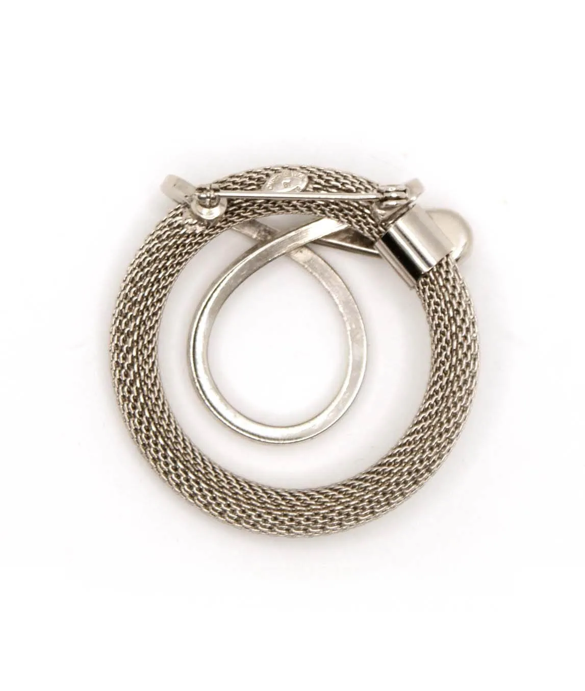 Silver tone mesh wreath brooch Christian Dior back