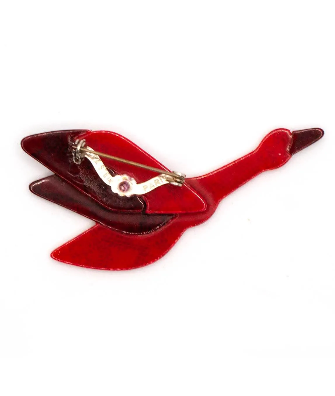 Léa Stein red goose brooch reverse view of fastener