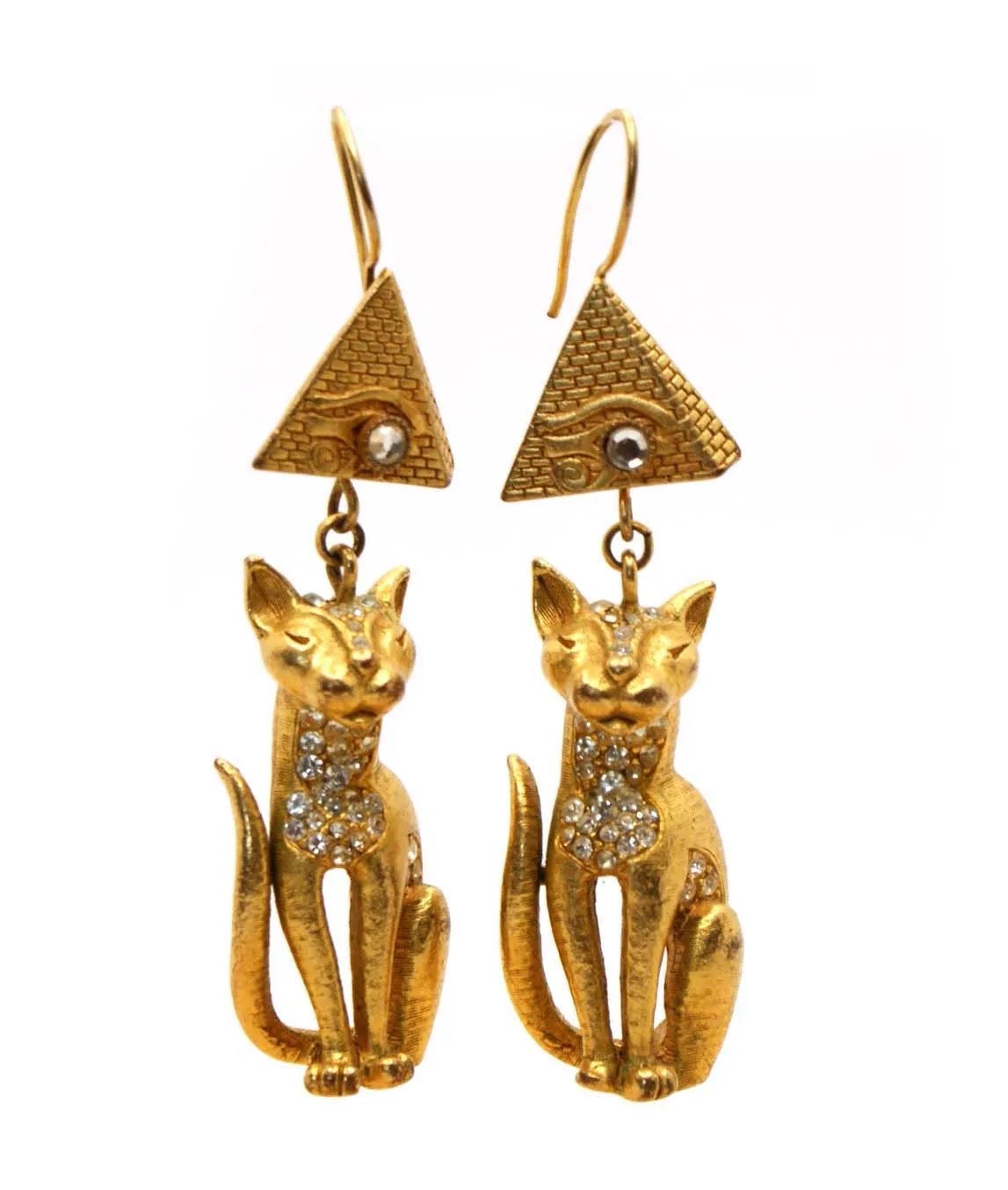 Kitty 14 karat yellow gold with two Crystals 8mm Post Earrings   Chesapeakejewelers