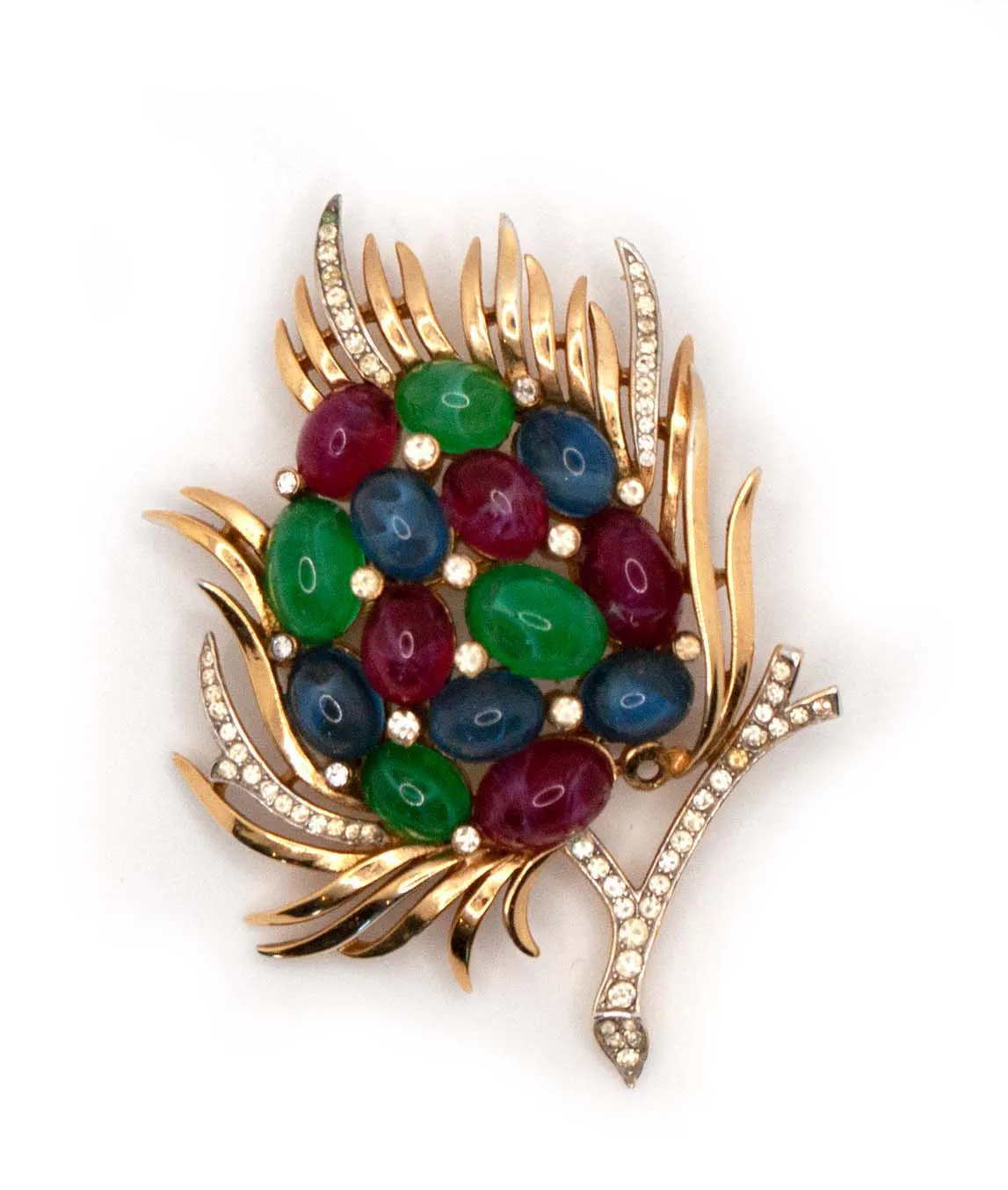 Trifari Jewels of India brooch red blue green and gold
