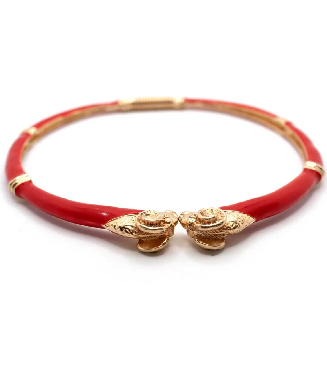 Donald Stannard red enamel double ram head choker necklace hinged