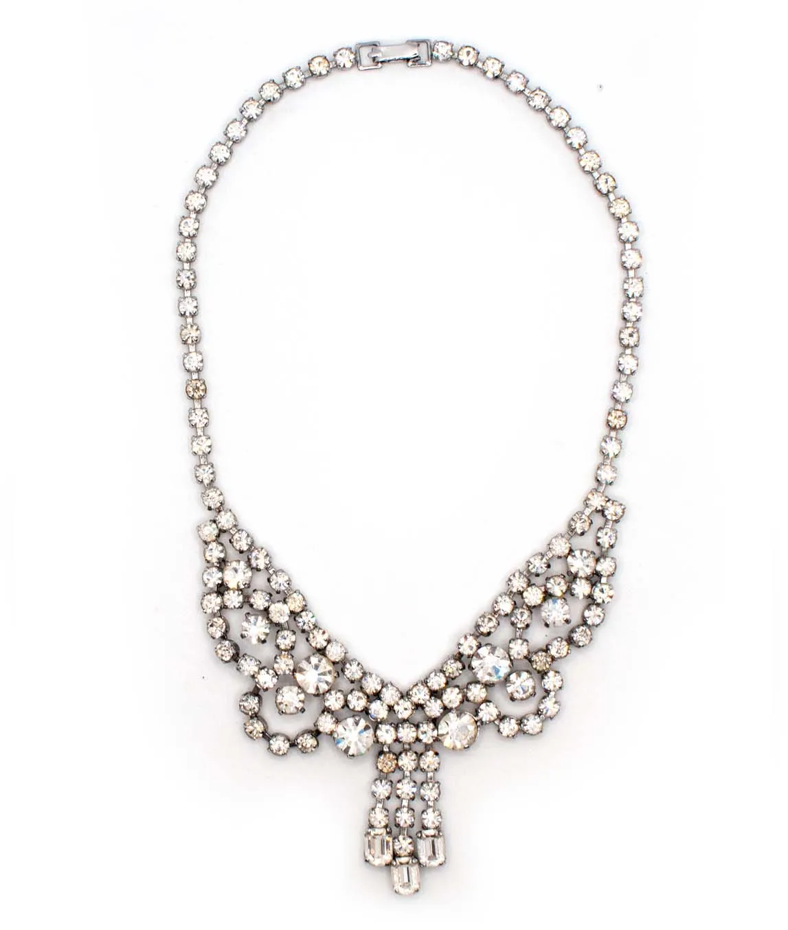 Midcentury Draped Rhinestone Festoon Necklace | Gadelles Vintage