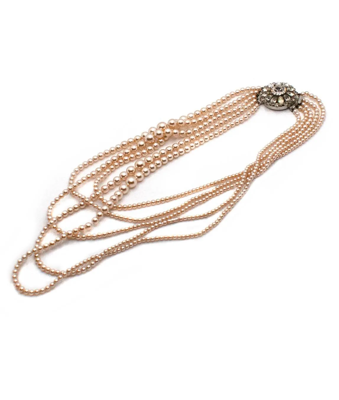 Vintage multi-strand faux pearl champagne coloured necklace with decorative clasp 