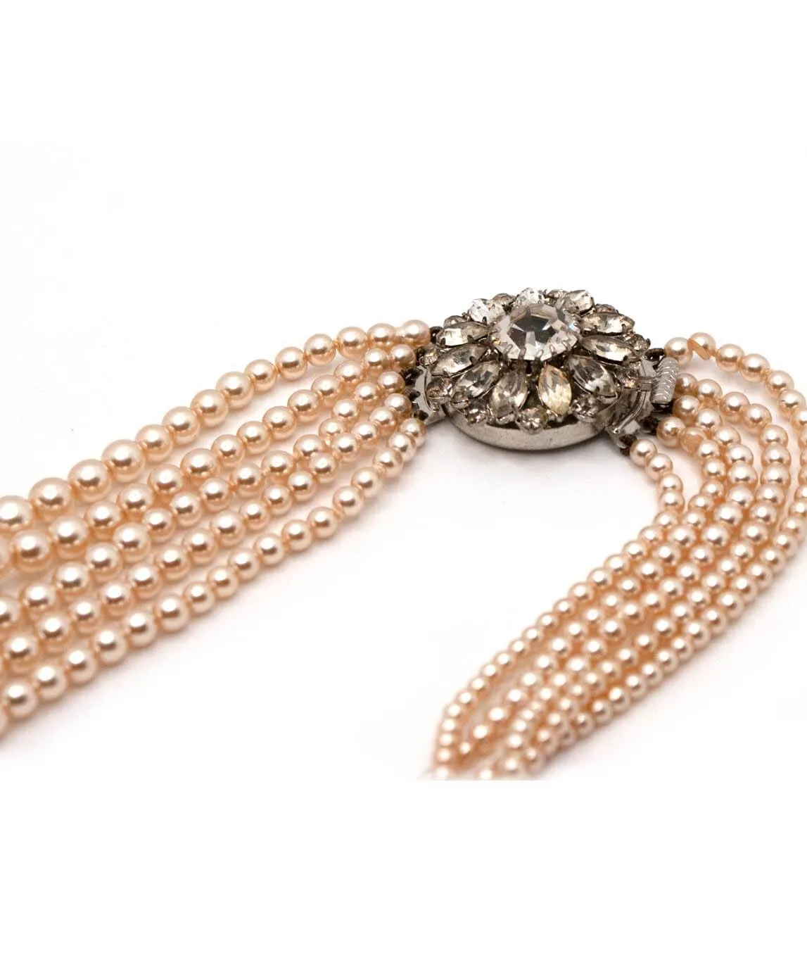 decorative clasp of Vintage multi-strand faux pearl necklace profile
