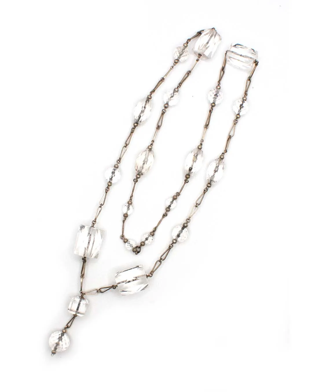 Arts and Crafts rock crystal beaded lariat necklace