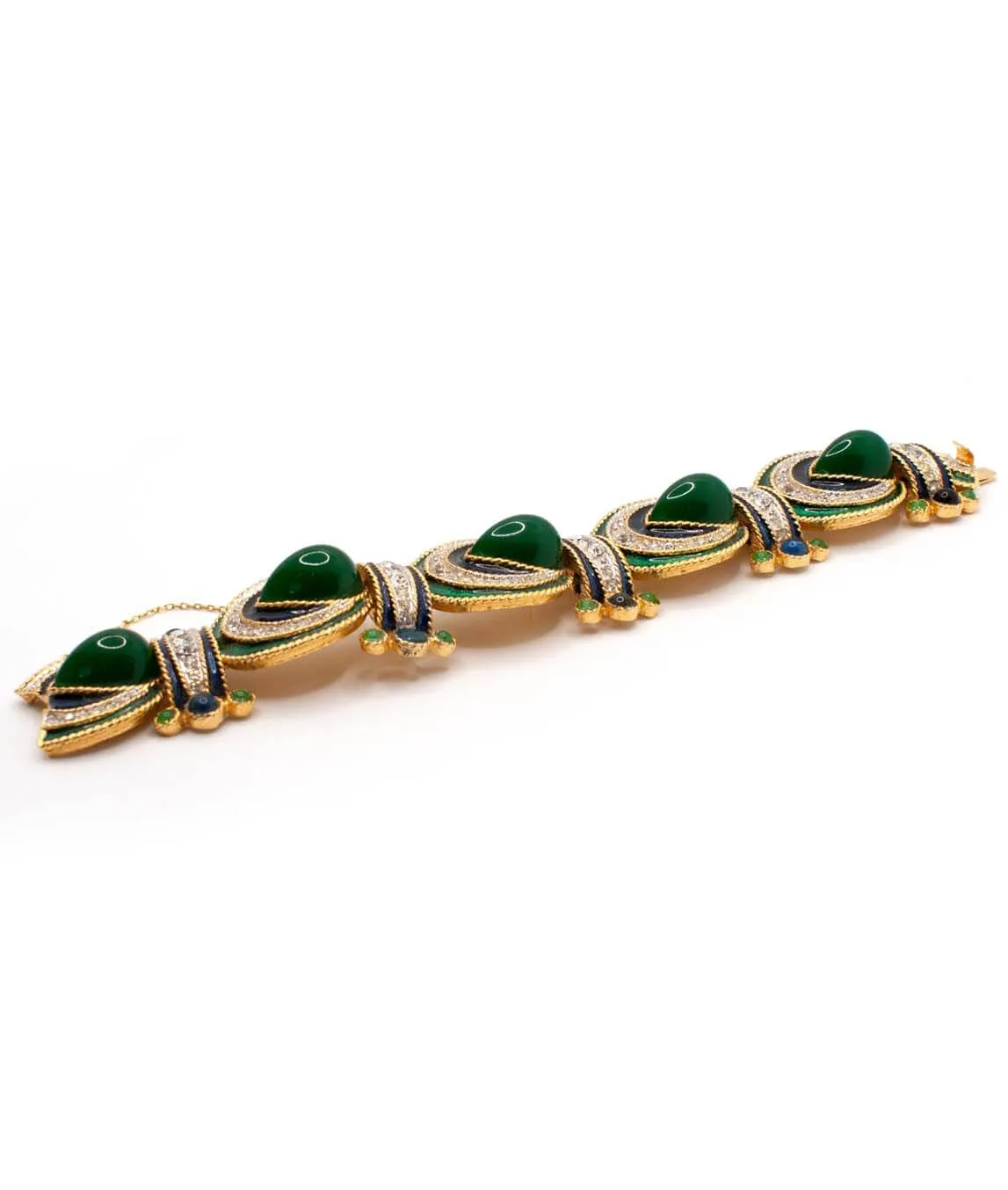 Side view of D'Orlan green glass bracelet