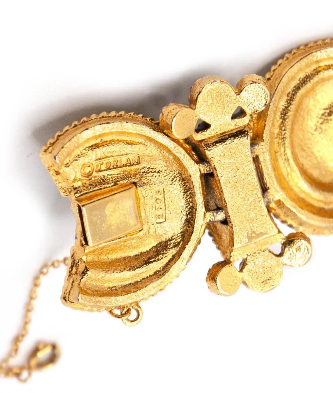 D'Orlan stamp and inventory number on gold plated bracelet