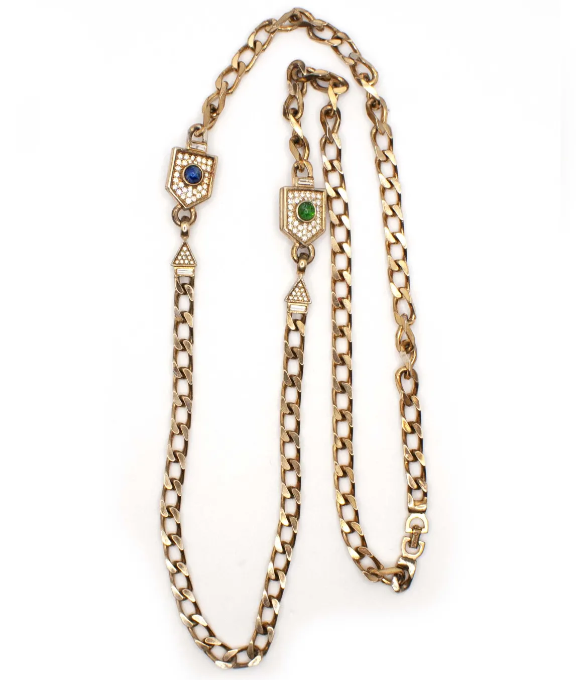 Christian Dior Opera Length Chain with green and blue glass cabochons