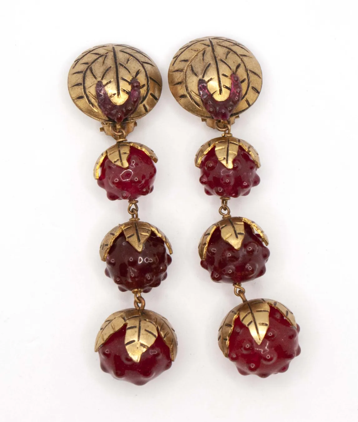 Gold plated Isabel Canovas red Gripoix earrings