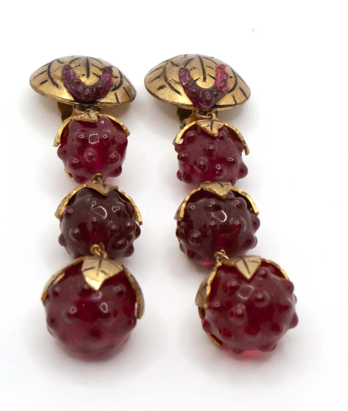 Gold plated Isabel Canovas red Gripoix earrings
