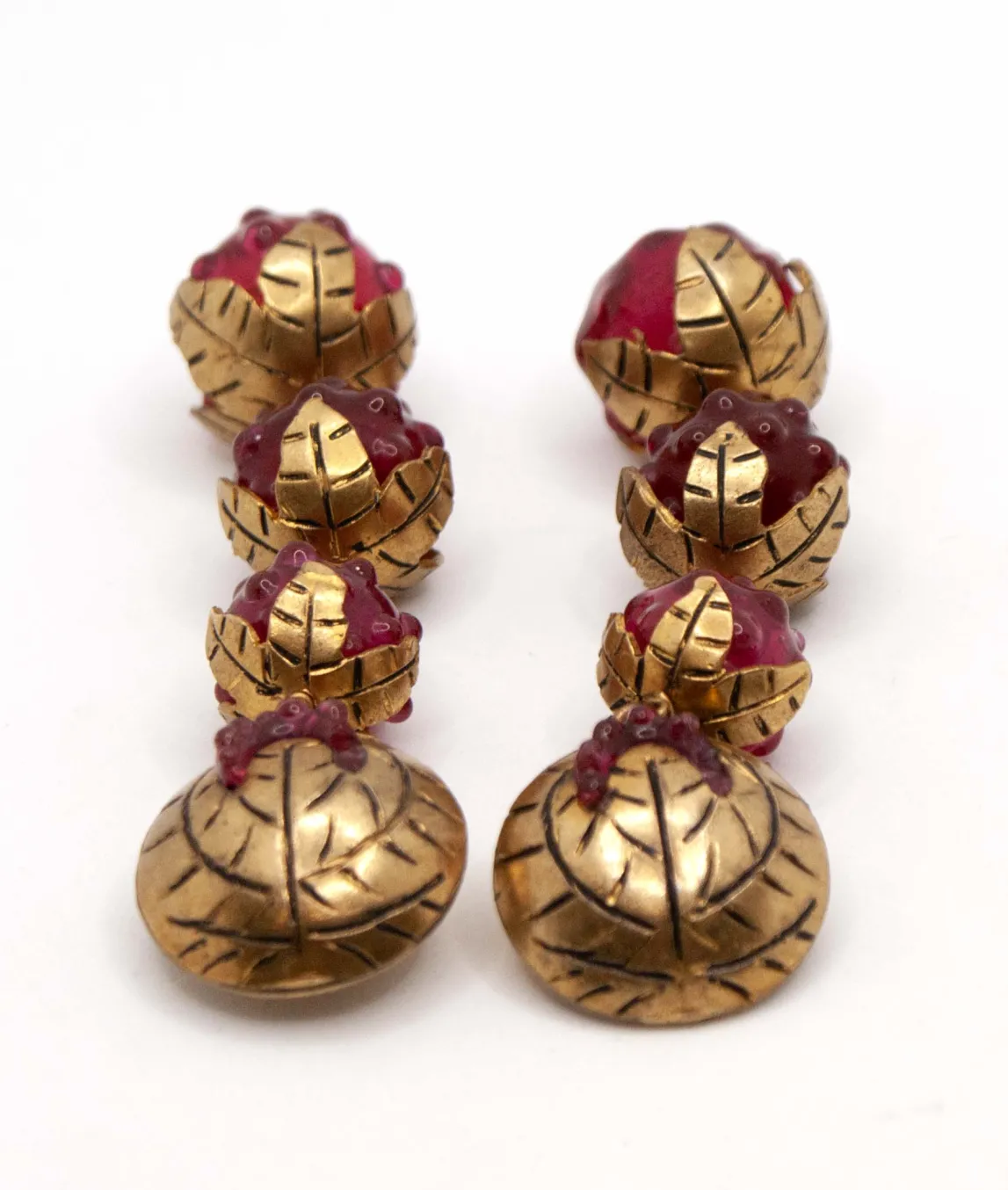 Gold plated leaf design Isabel Canovas red glass earrings