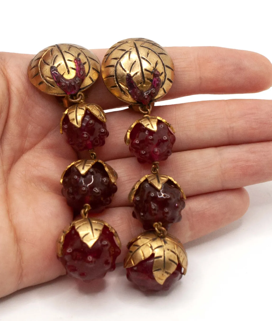 Long Isabel Canovas red and gold earrings
