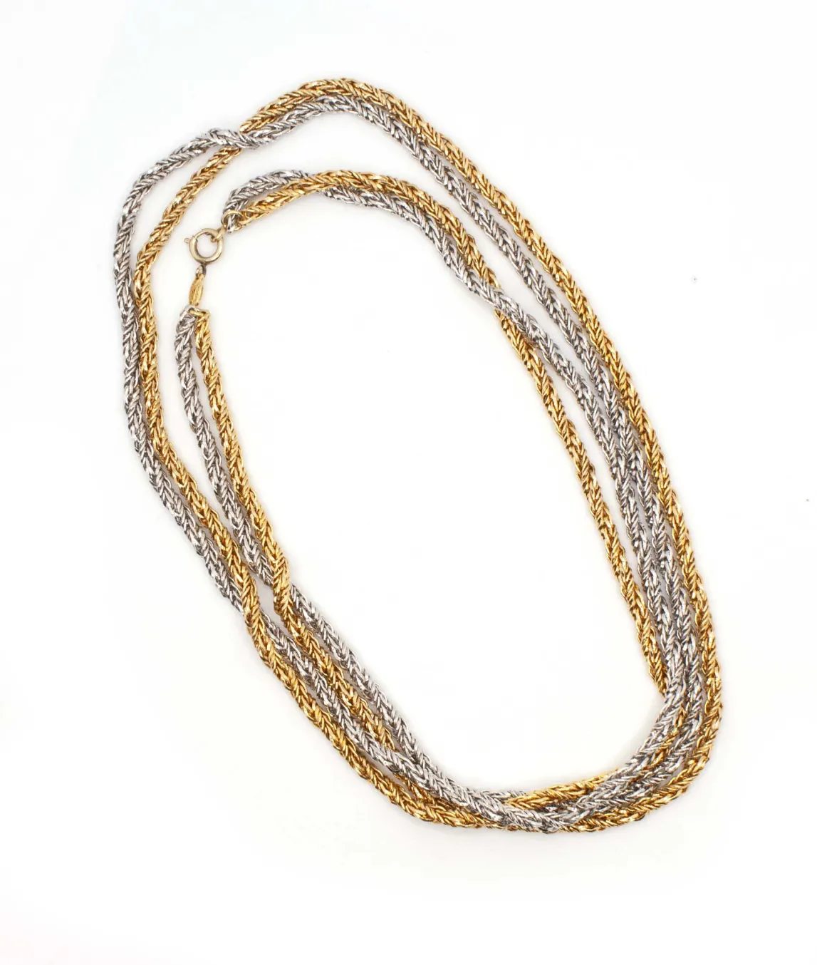 Two strand long rope chain in silver and gold by Grossé