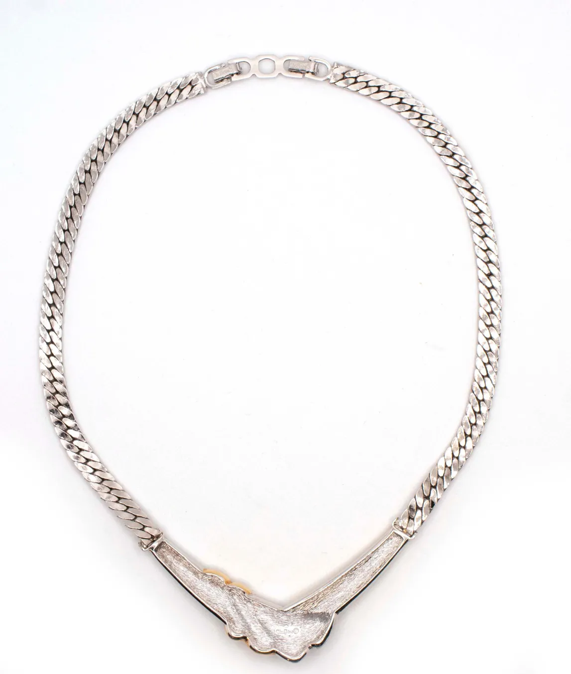 Christian Dior choker necklace silver tone reverse