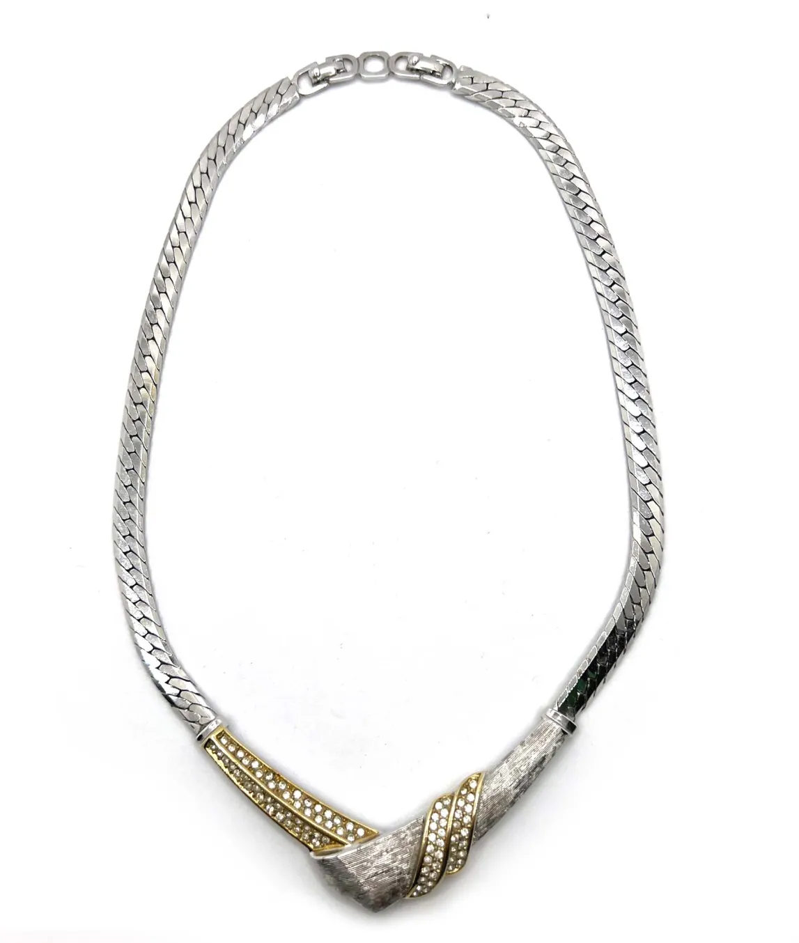 Christian Dior choker necklace silver with gold and rhinestone crystal