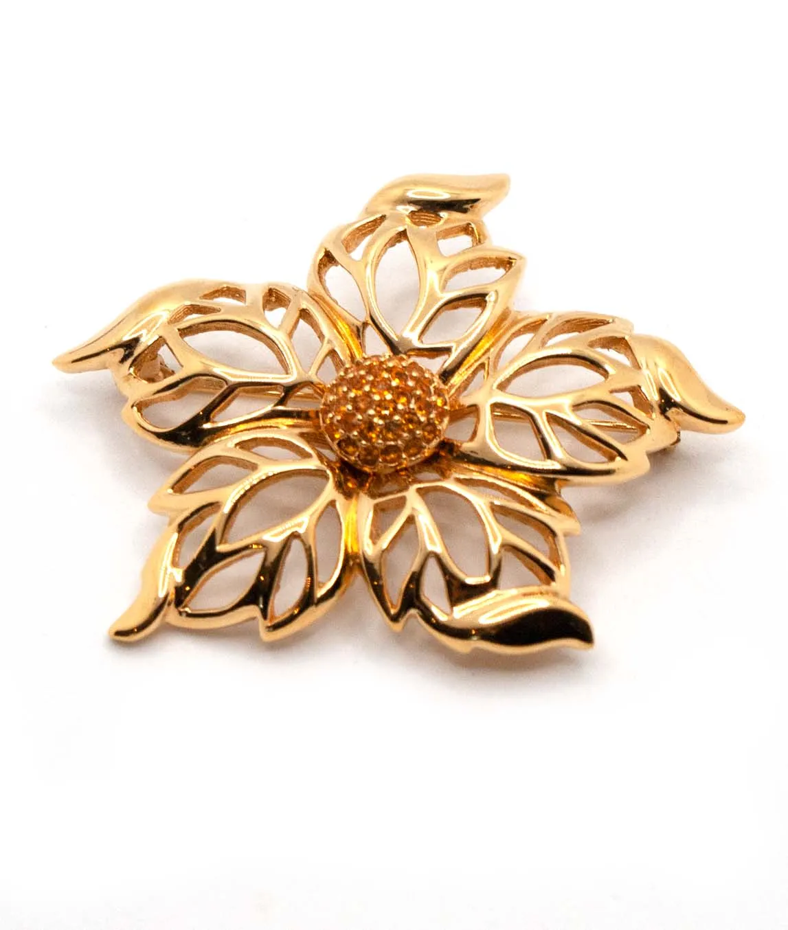 Gold plated with orange centre brooch pin by Christian Dior