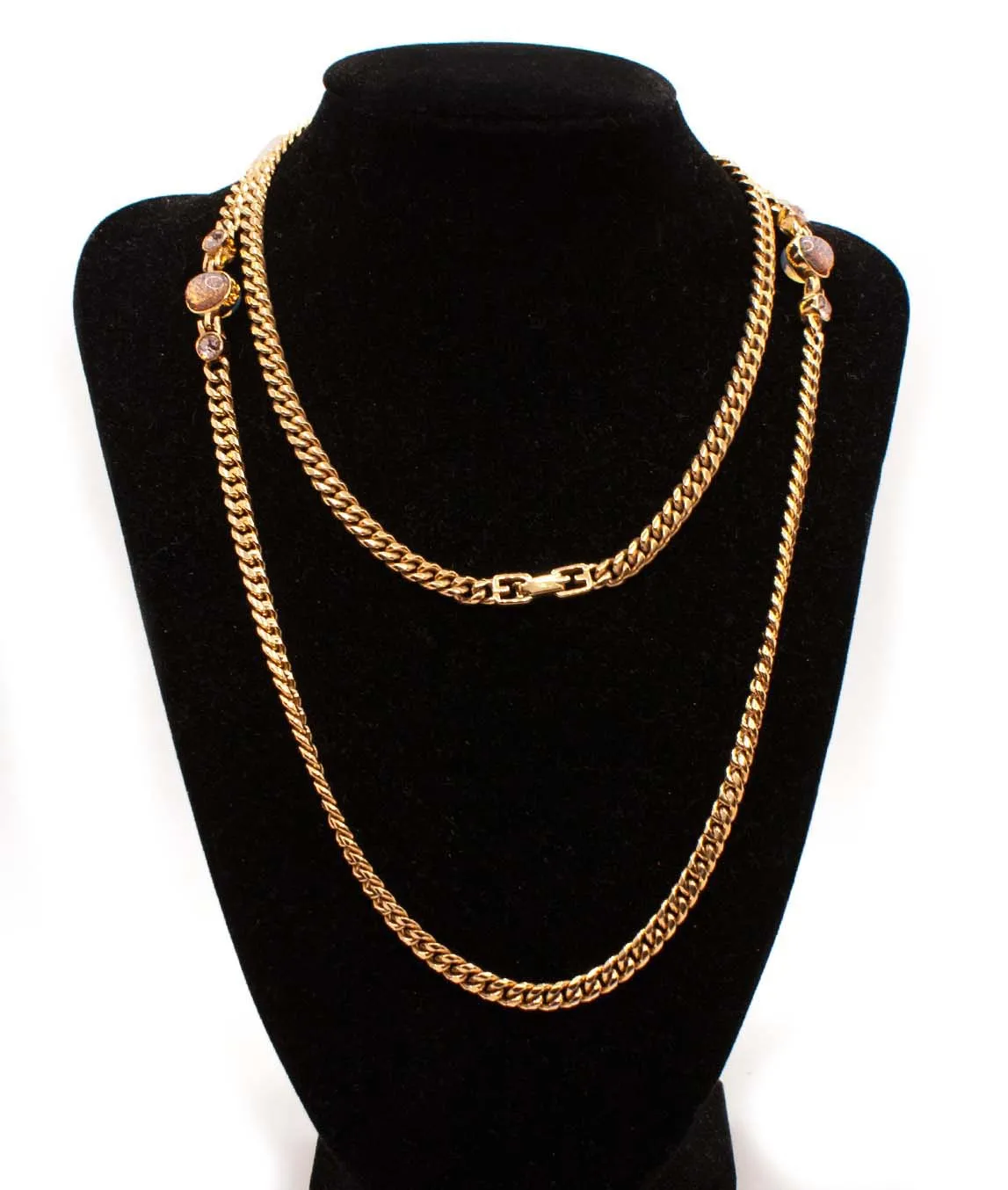 Long vintage Givenchy chain with faux opal decoration and G clasp