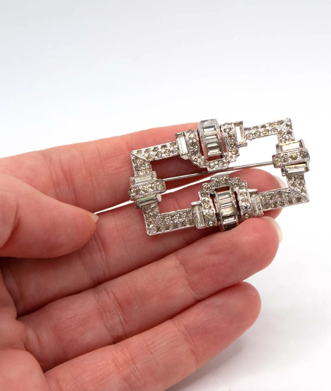 Art Deco 1930s Trifari KTF brooch silver with clear crystals
