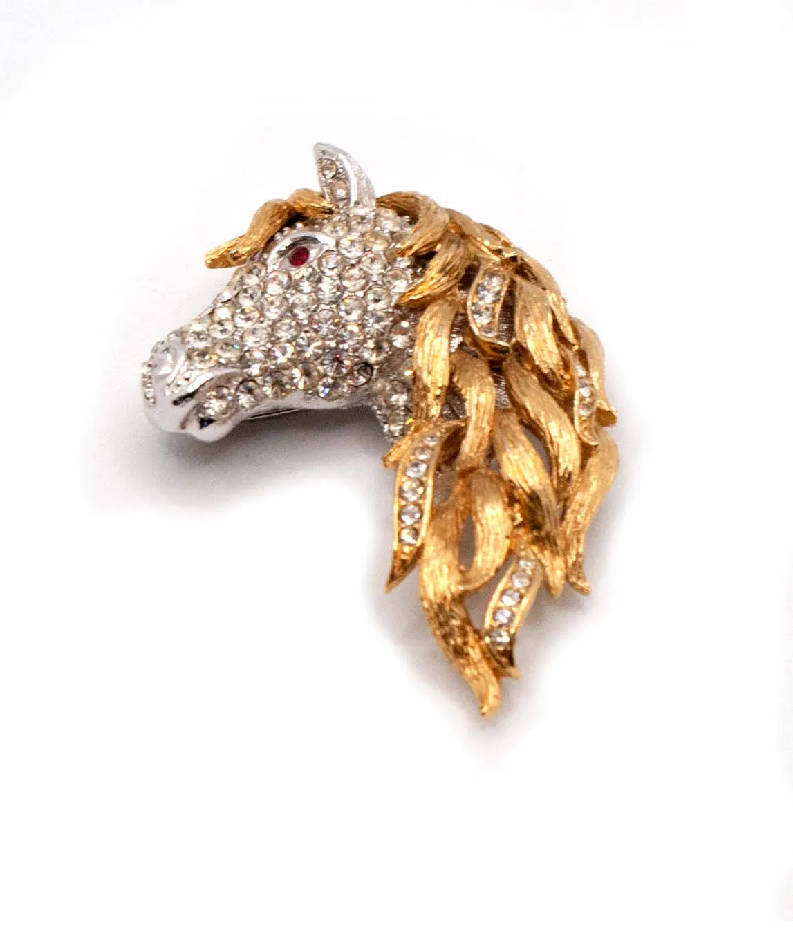 Attwood and Sawyer vintage horse head brooch with gold mane