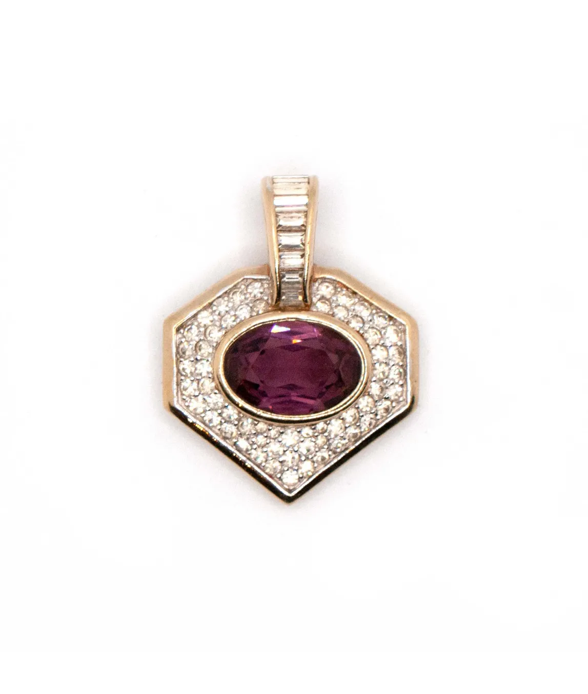 Panetta rhinestone and amethyst glass pendant set in gold plated metal