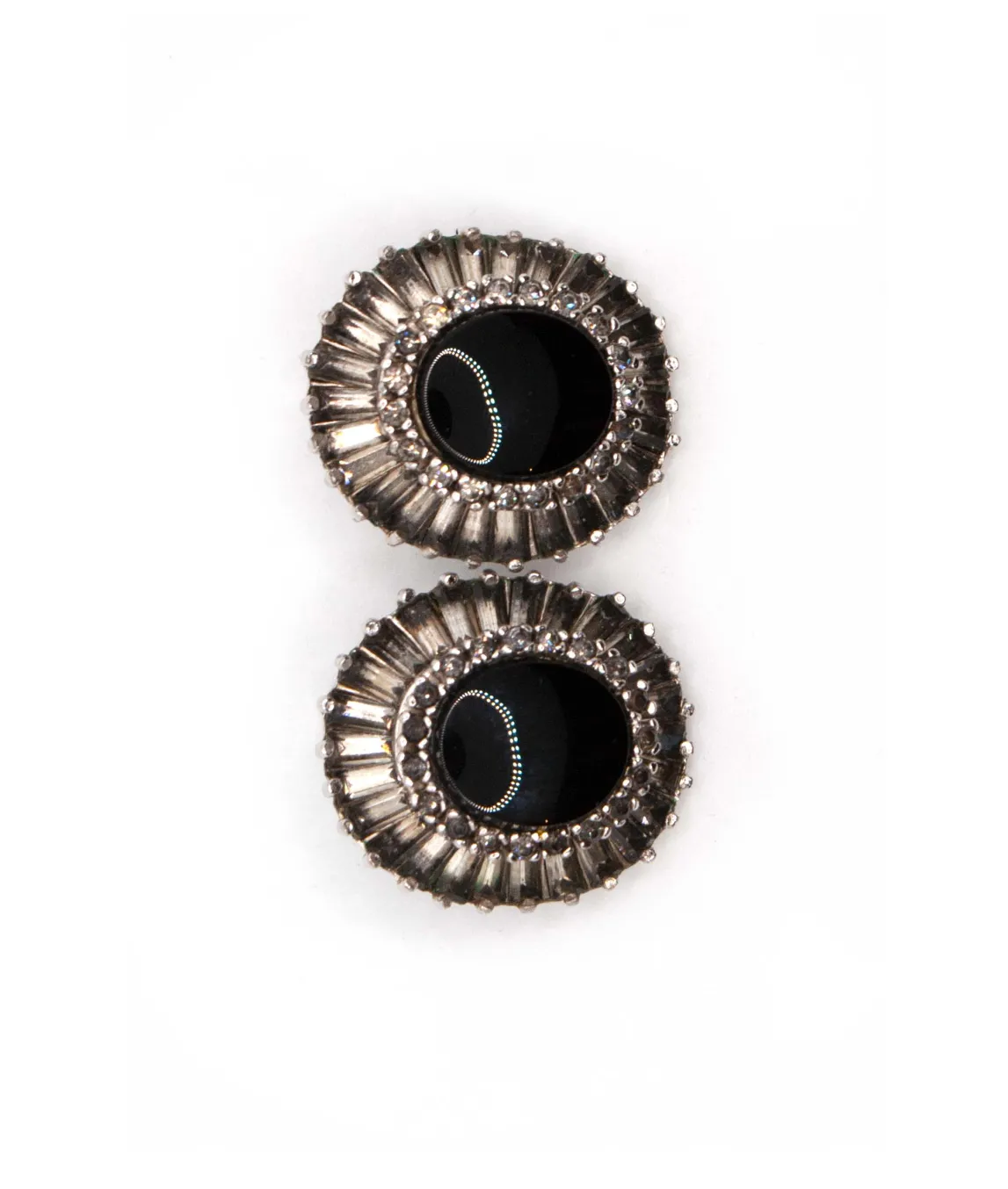 Vintage 1980s Panetta earrings with onyx and grey baguette crystals