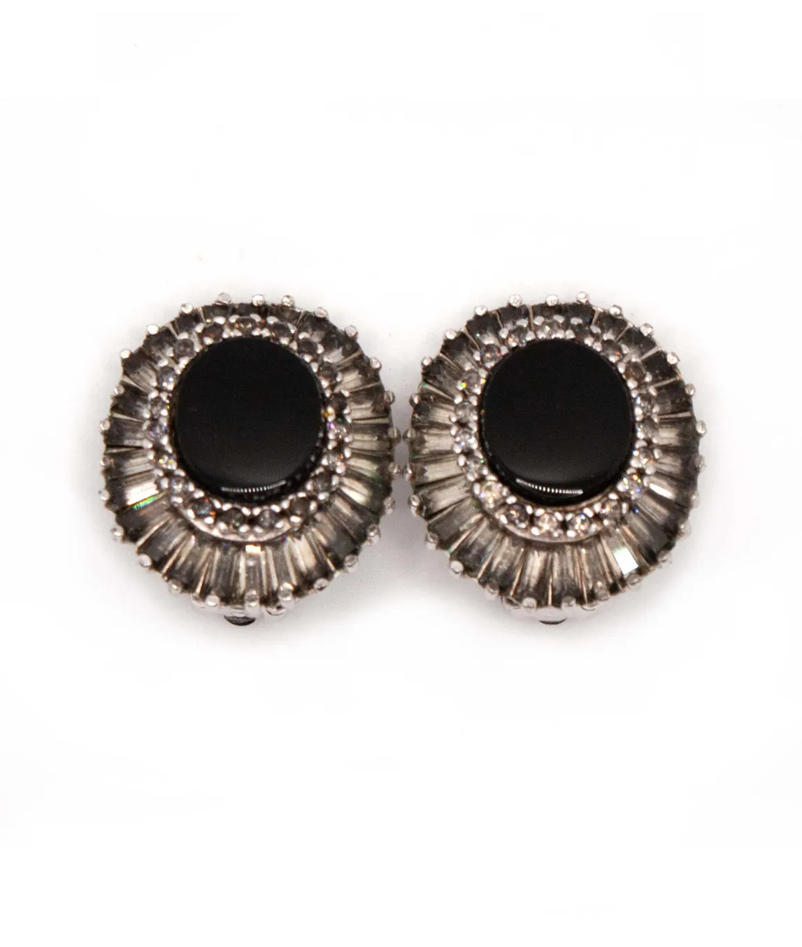 Vintage 1980s Panetta earrings with onyx and baguette crystals