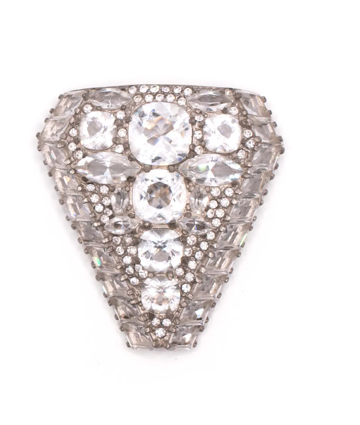 Large Eisenberg Original shield shaped dress clip with clear crystals