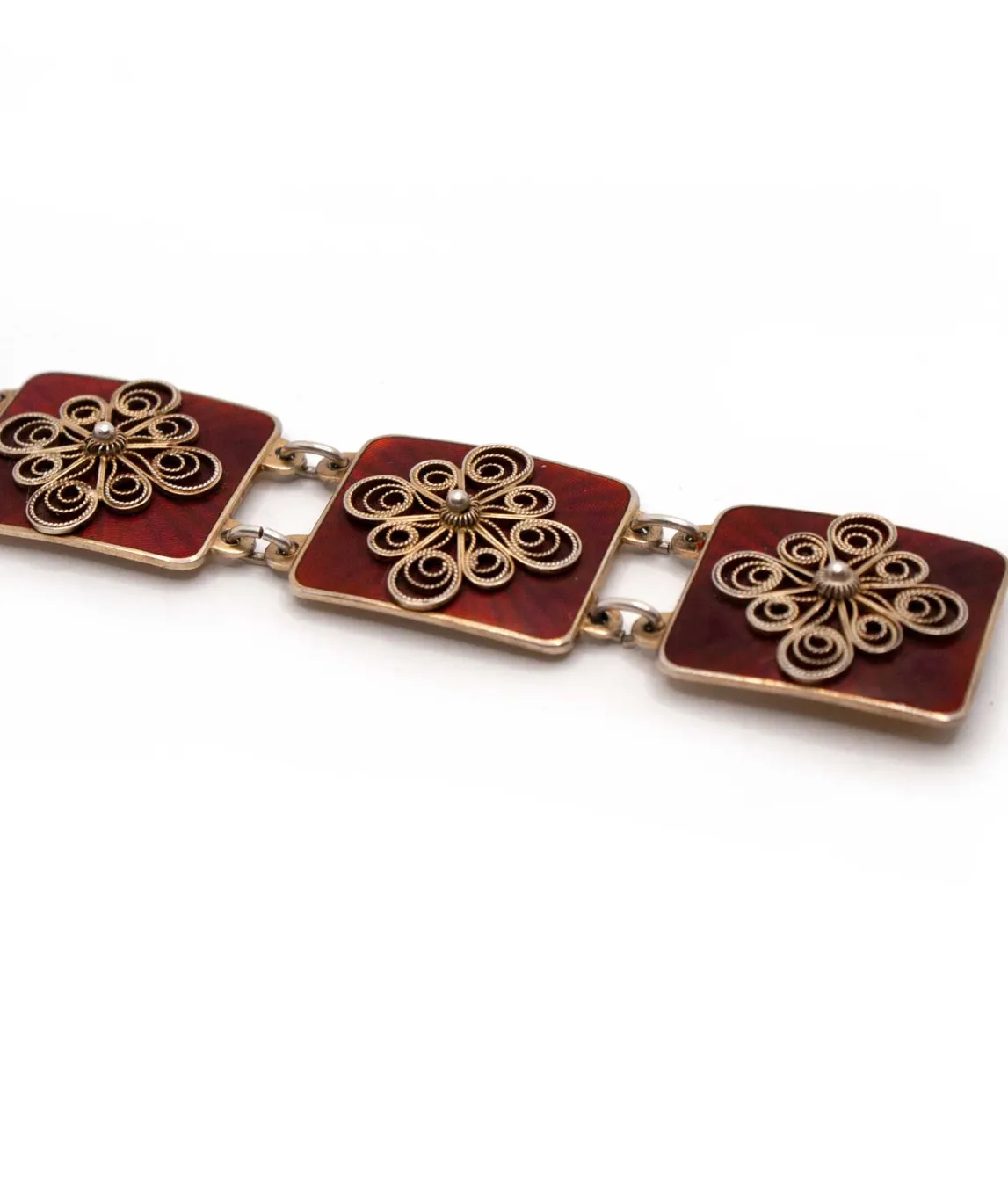 Ivar T Holth Red Enamel on Sterling Silver Bracelet three panel links