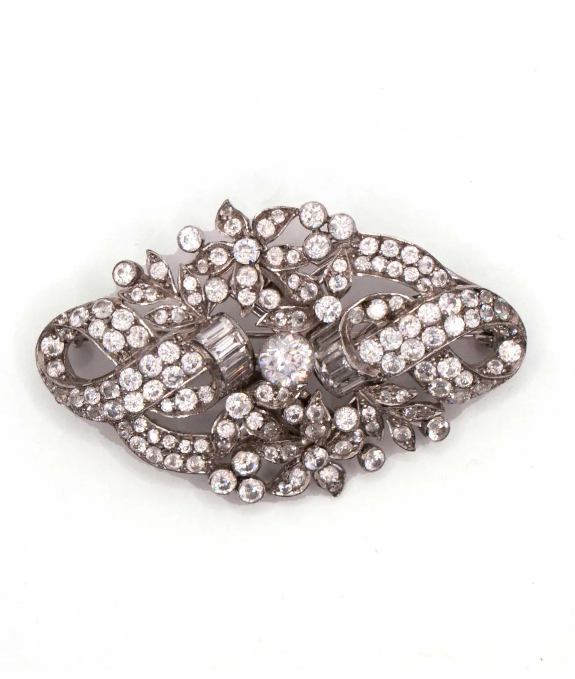 1930s colourless gem double clip brooch with floral details