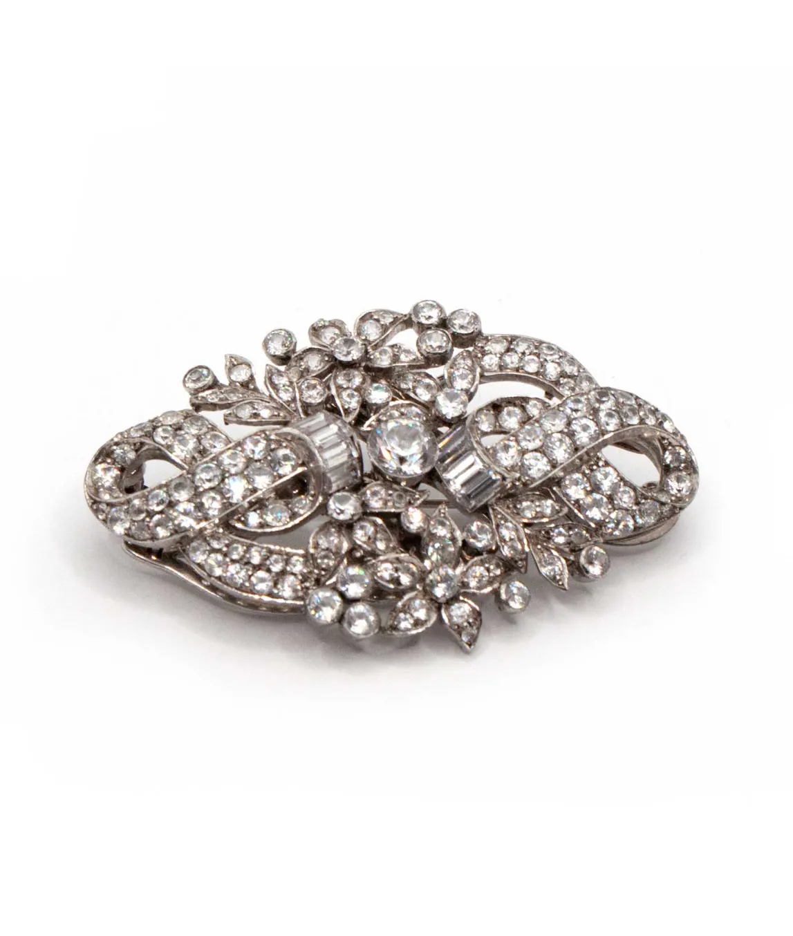 1930s colourless gem double clip brooch with floral details
