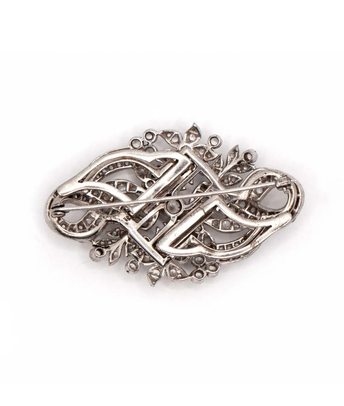 Back of double clip brooch silver tone metal