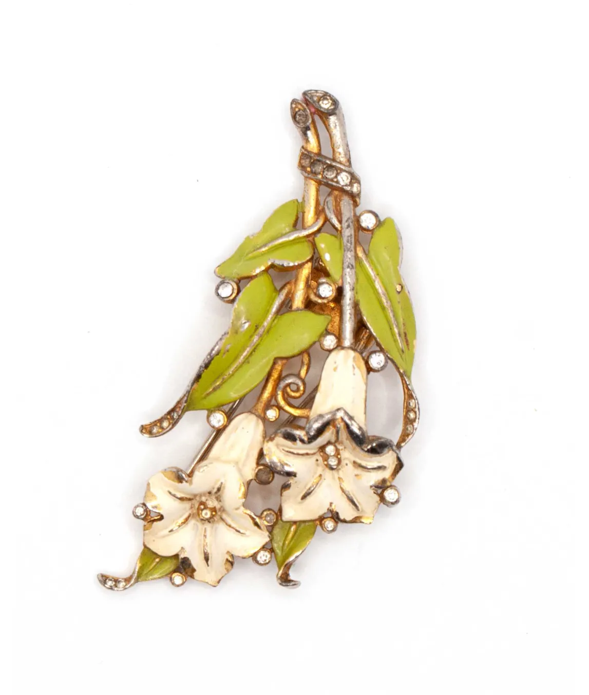 Trifari ivory lilies and green leaves brooch clip